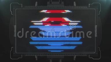 红色像素眼符号对故障的未来液晶显示屏显示背景动画无缝循环...新质量